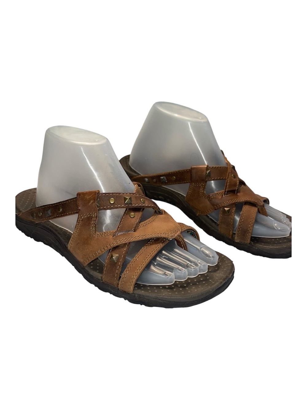 Skechers Brown Leather Slide Sandals Stud Accents Size 8.5/9